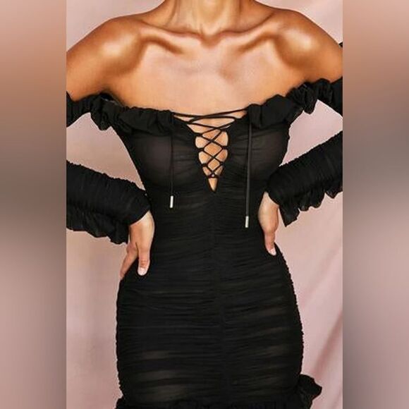 HOUSE OF CB Tatyana mini dress in black ruffle - Picture 7 of 15